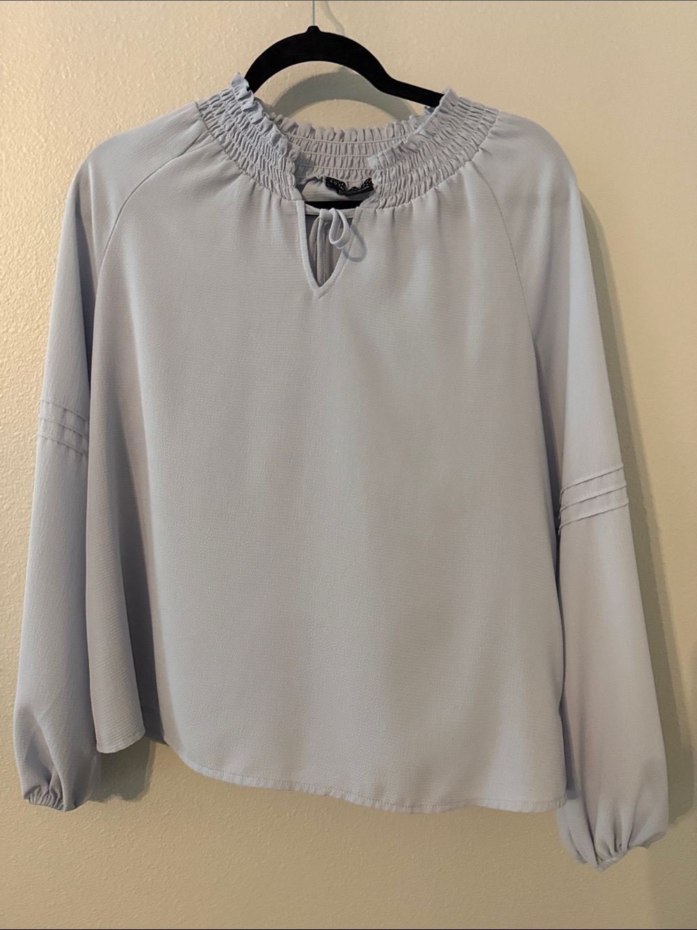 Social Standard Smocked Neck Long-Sleeve Blouse - Light Blue